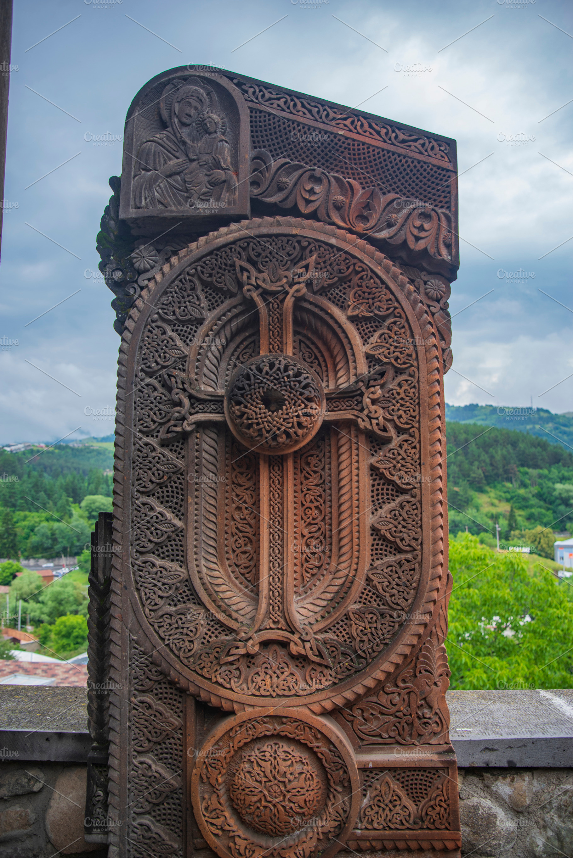 Ancient carved stone cross khachkar in Armenia with copy space, a Photo by Pictures for you!!!!!!!!!
