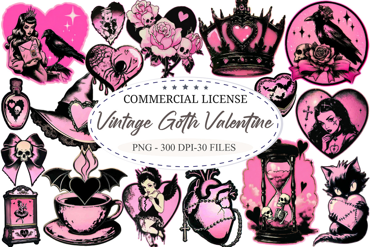 Vintage Goth Valentine Gothic Clip A, an Illustration by designcity5 (Photo 1 of 5)