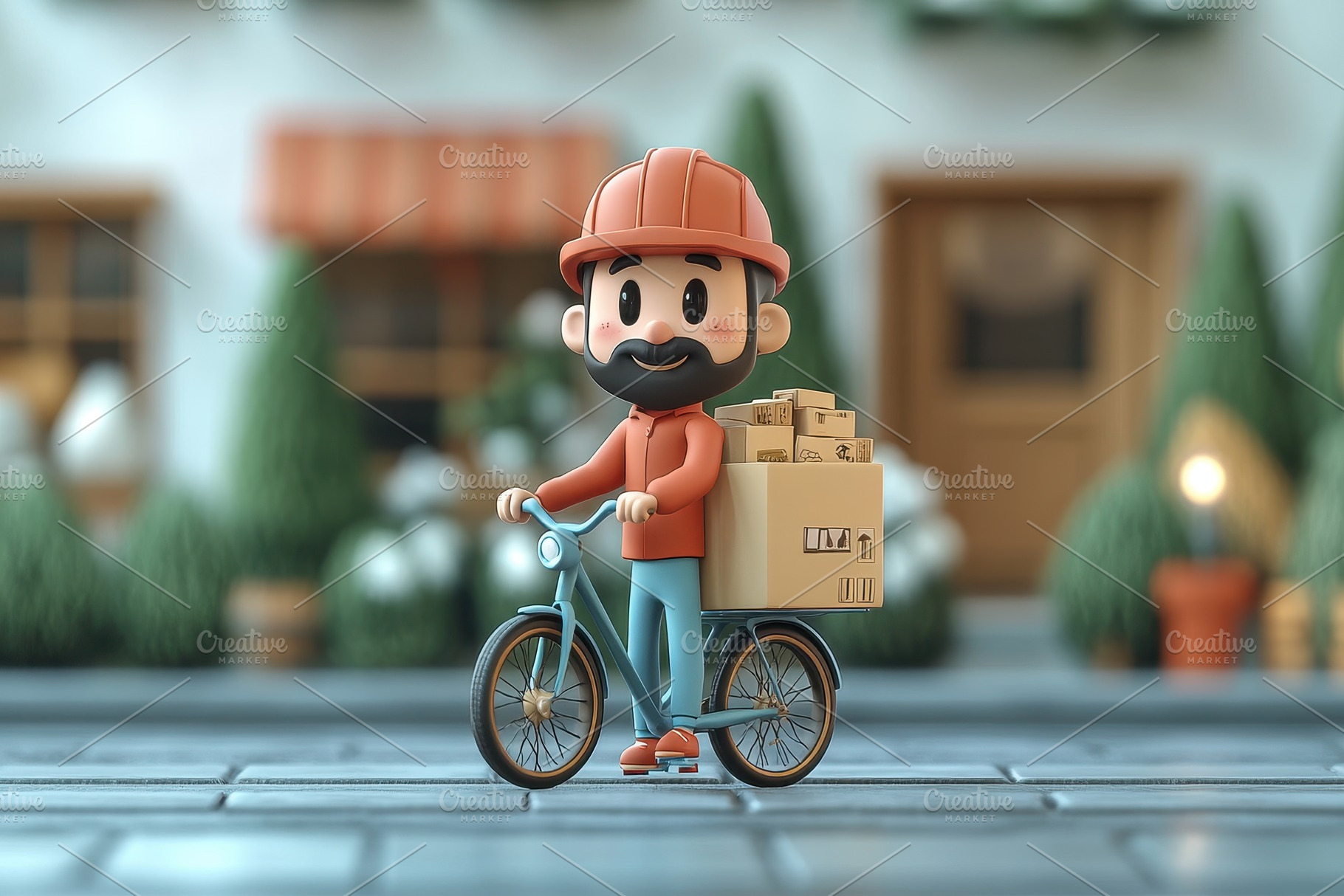 Delivery person rides bike through c, a Photo by Tanuart