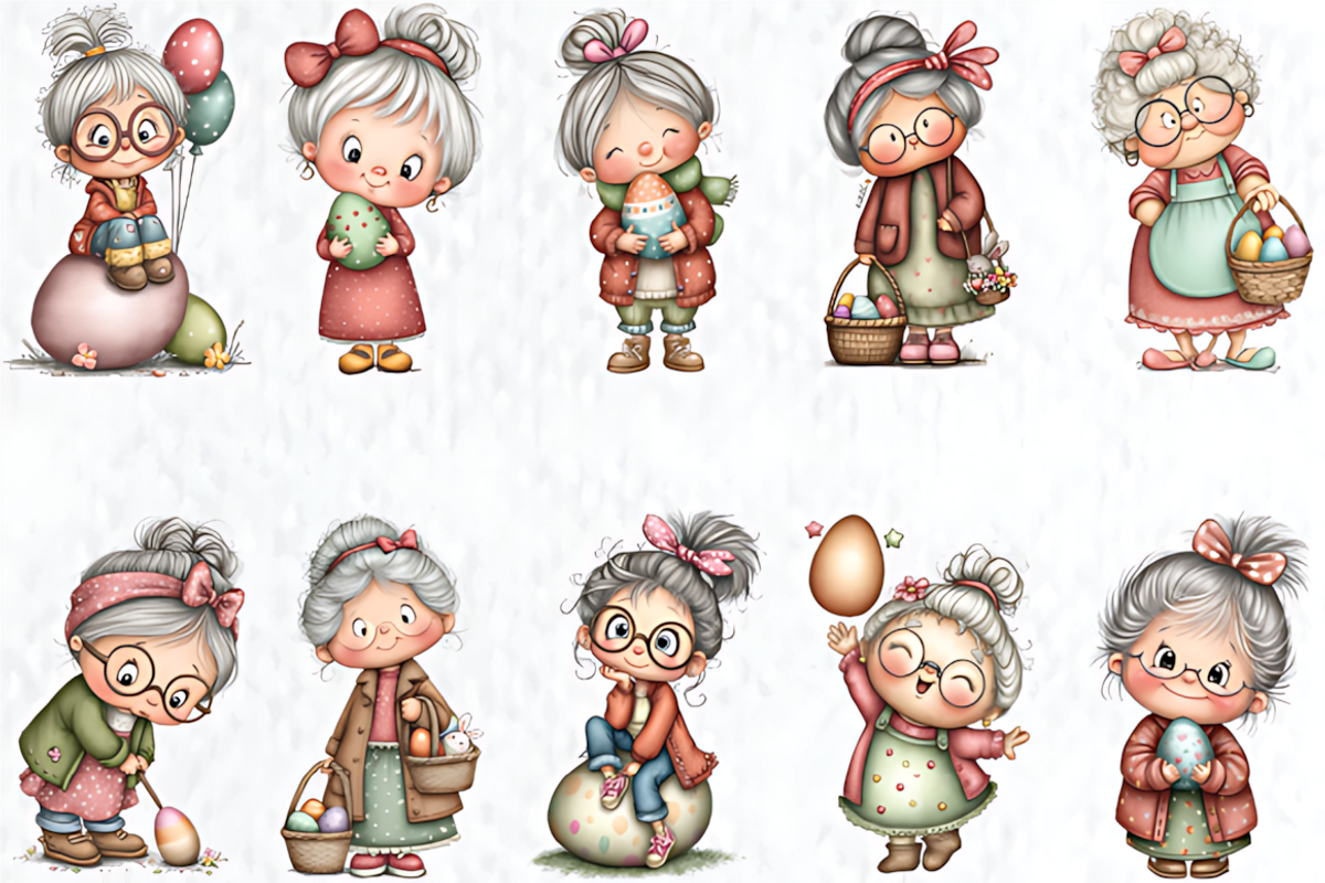 Whimsical Easter Grandma Clipart, a Seasonal Illustration by HueNestify (Photo 2 of 3)