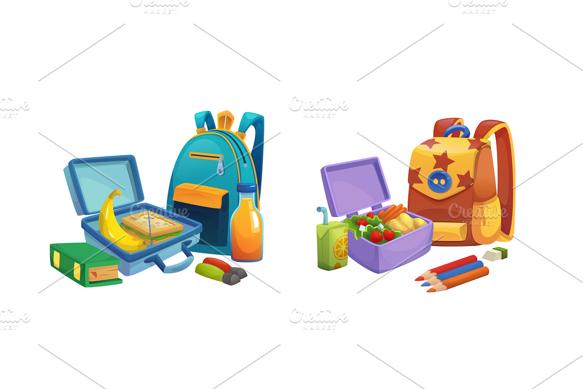 School backpack with lunchbox and, a Food Illustration by art PVP - market