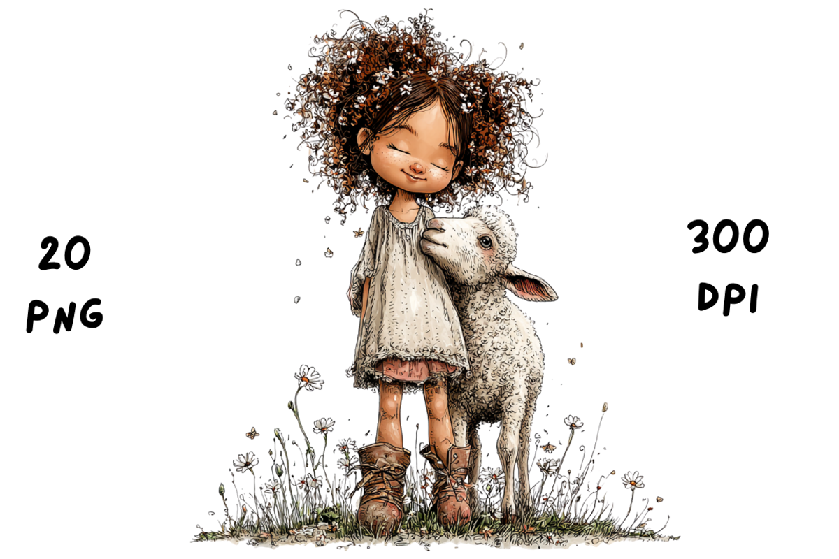 Whimsical Floral Girl & Lamb, an Animal Illustration by GiraffeCreative (Photo 6 of 20)