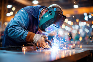 Welder in Action with Sparks Flying, an Industrial Photo by AlyaAnd