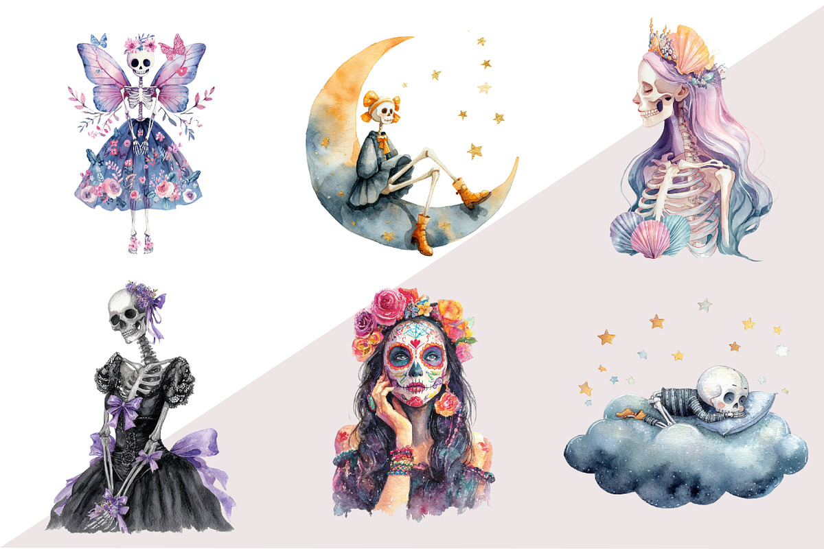 Cute Skeleton Girl Clipart, an Illustration by Design Market (Photo 3 of 3)