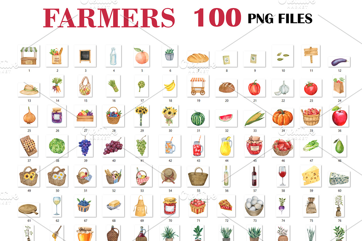 Watercolor Farmers Market Bundle PNG, a Food Illustration by PatternPalette (Photo 2 of 10)