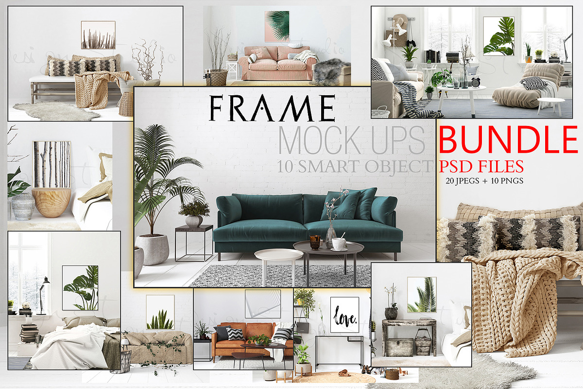 FRAME MOCKUPS BUNDLE, 10 SMART PSD, a Product Mockup by HisariDS Mockup Design (Photo 1 of 11)
