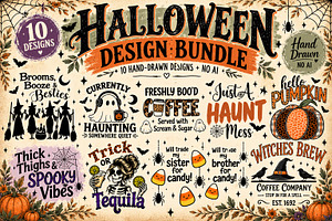 Halloween Bundle 10 HandDrawn Design, a Seasonal Illustration by Willow Paige Farms