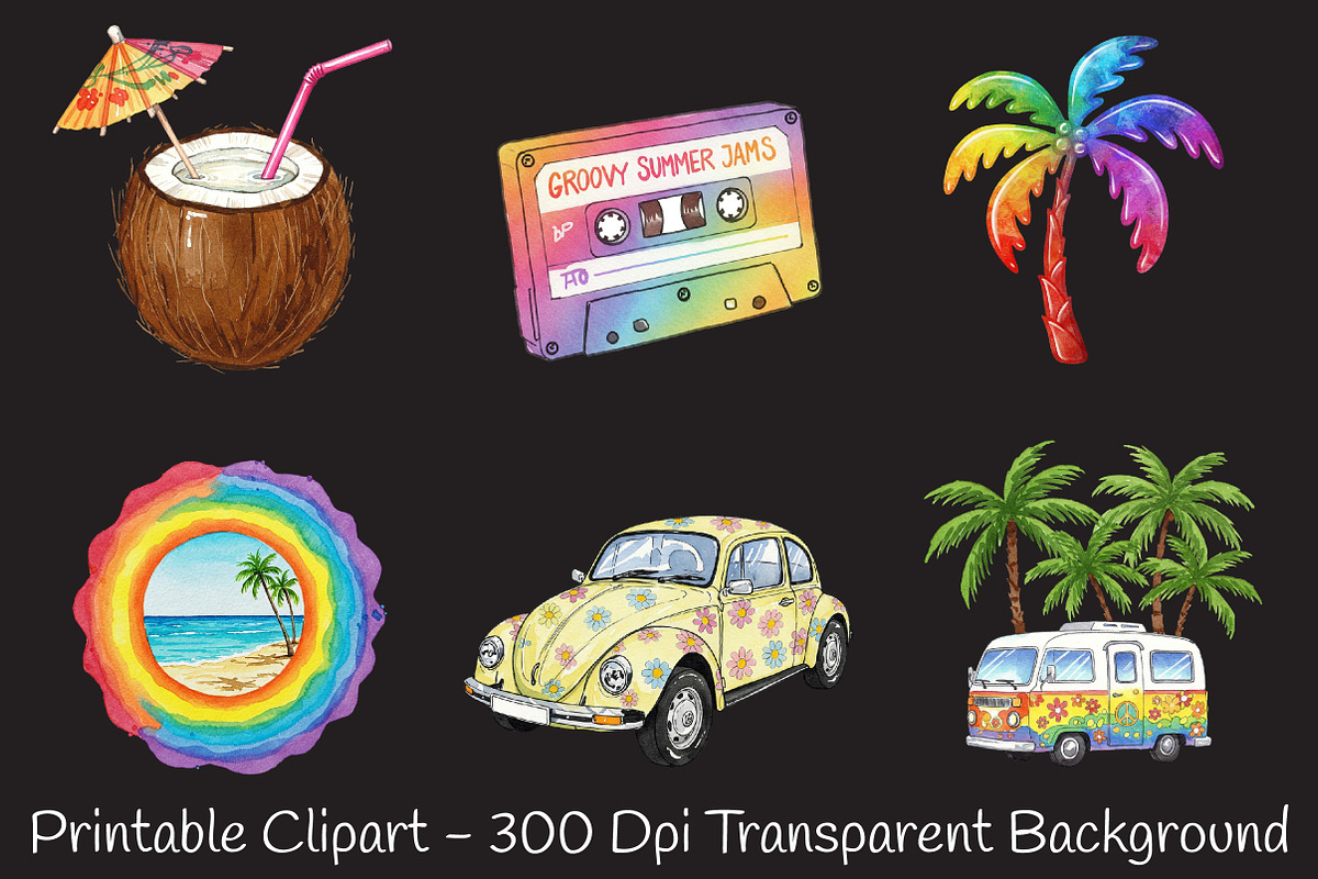 Retro Groovy Summer Clipart, an Illustration by RobertsArt (Photo 3 of 7)