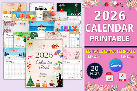 2026 Calendar Printable Canva, a Stationery Template by Designmela01