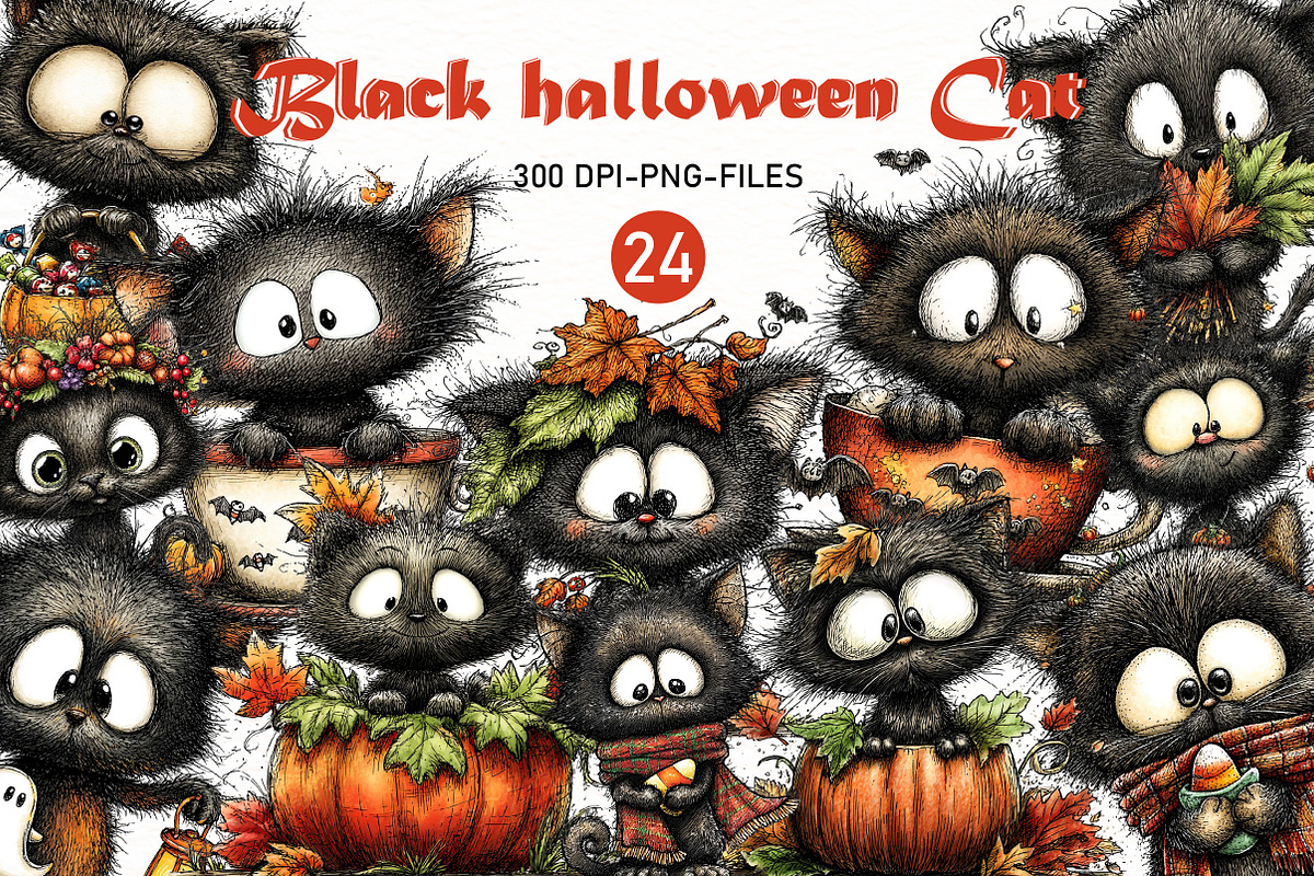 Whimsical Black Halloween Cat, a Seasonal Illustration by Designworld (Photo 1 of 9)