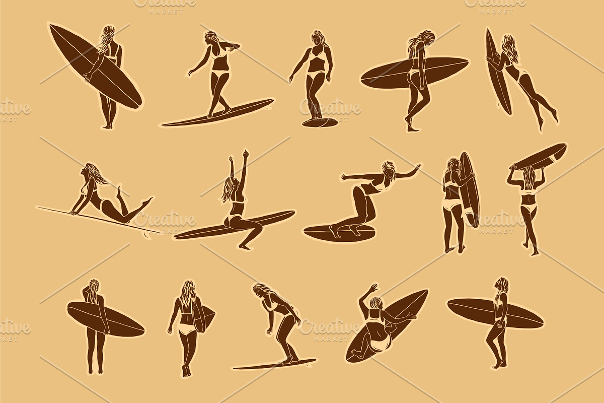 Surf Summer Girl Pack, a Person Illustration by Ben studio (Photo 3 of 3)