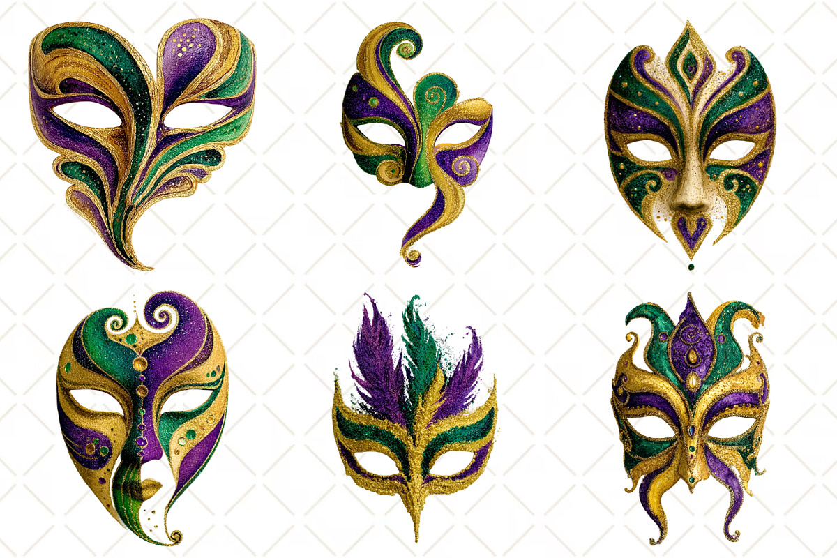 Watercolor Mardi Gras Mask Clipart, an Illustration by Black Bird Studio (Photo 3 of 6)