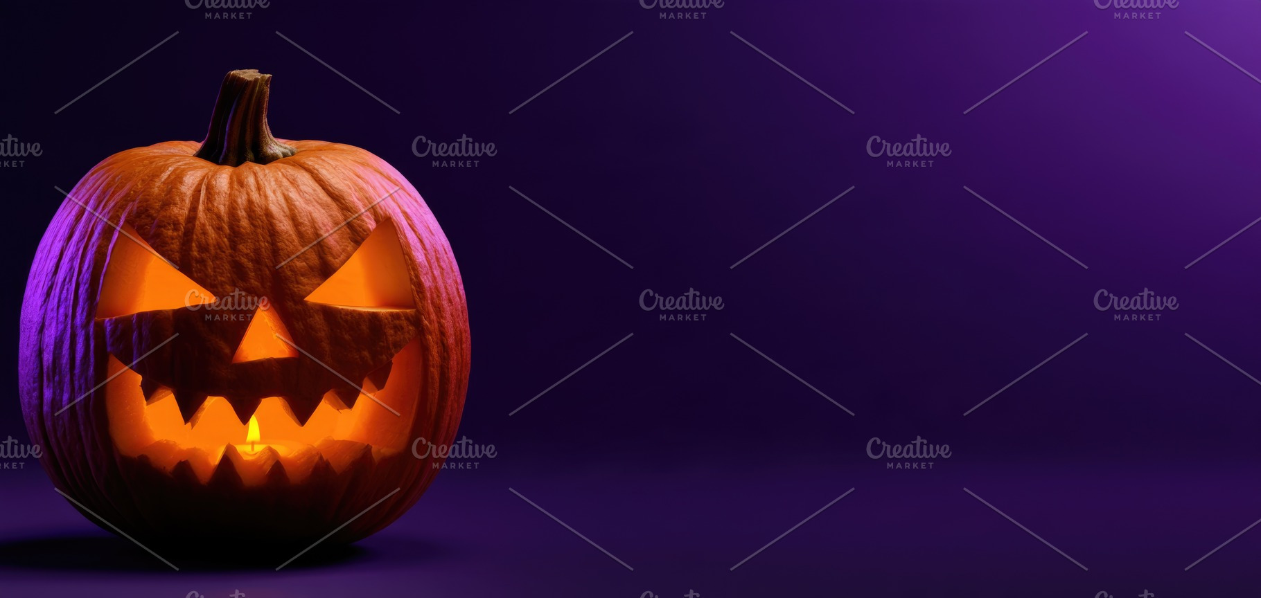 Glowing jack o lantern on purple Halloween background, a Nature Photo by José Manuel Gelpi