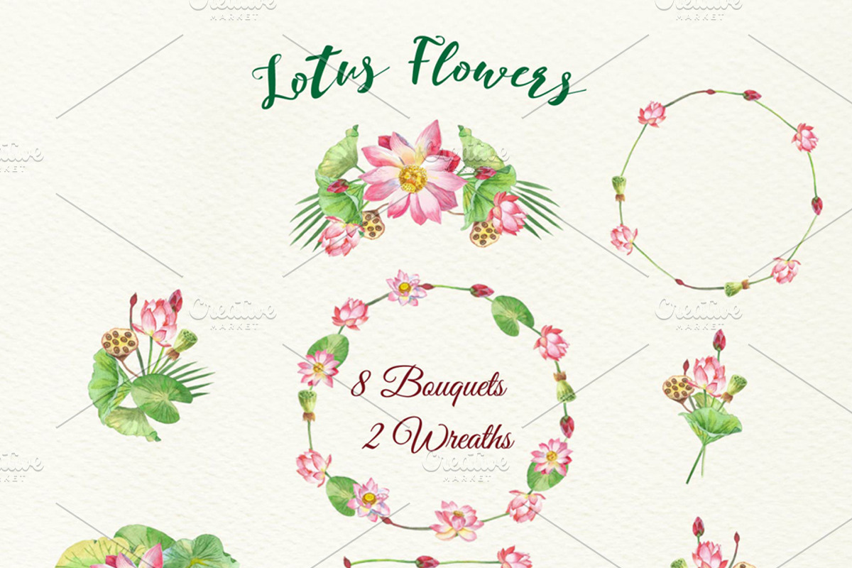 Lotus Flowers. Bouquets and Wreaths, a Decorative Illustration by Nataliapiache (Photo 2 of 5)