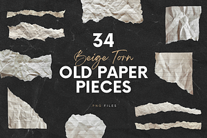 34 Beige Ripped Crumpled Old Papers