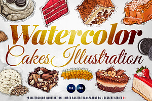 Cakes Watercolor Illustration
