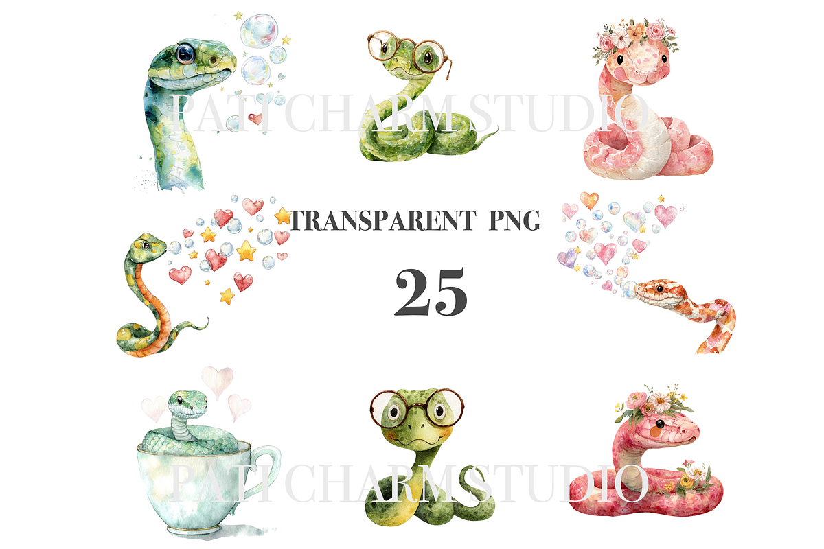 25 Quirky Snake Clipart PNGs, an Animal Illustration by Pati Charm Studio (Photo 3 of 8)