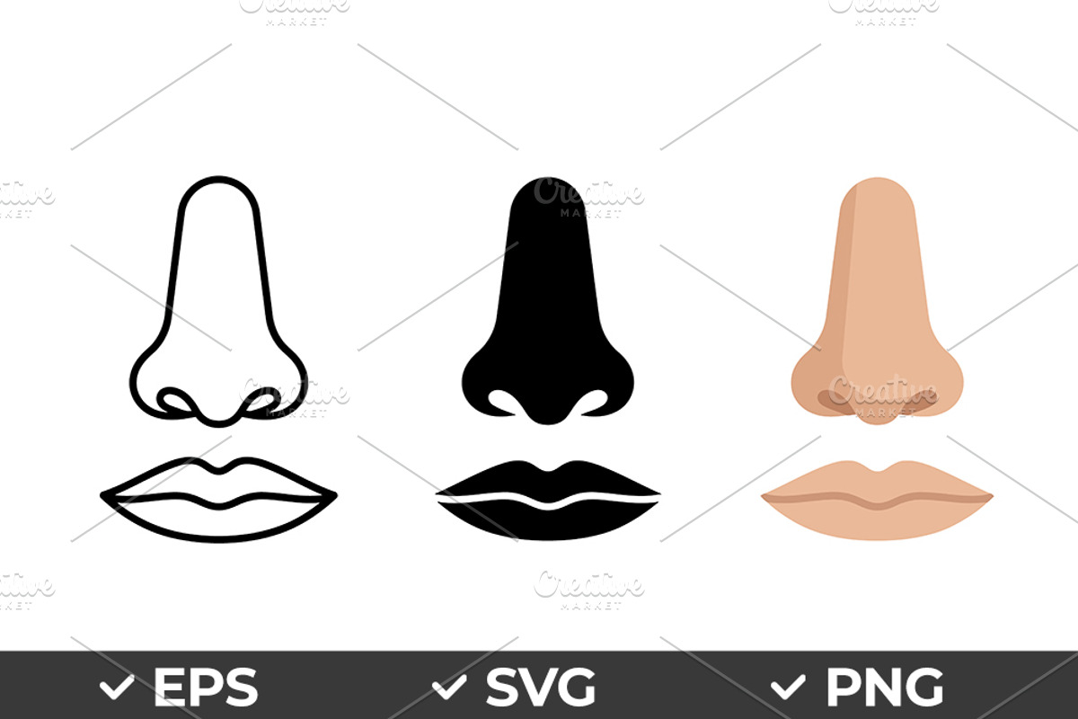 Nose and Lips Vector Icon Set, an Object Graphic by Artonix (Photo 1 of 3)