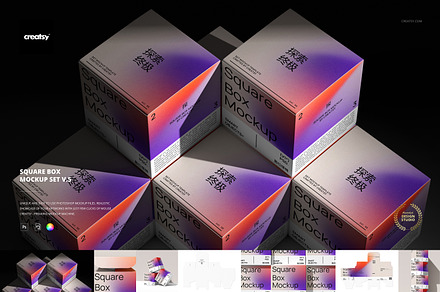 Square Box Mockup Set v.5, a Packaging Mockup by creatsy5