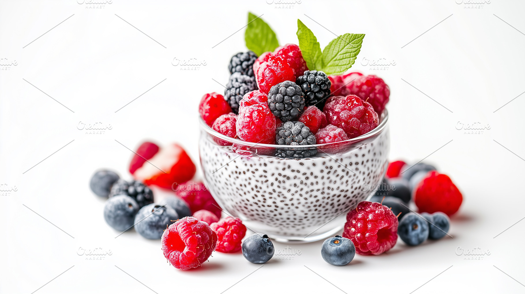 Glass bowl of chia pudding topped, a Food & Drink Photo by MistyDay