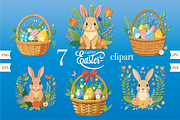 Easter Clipart set Cute Bunny, Egg, a Decorative Illustration by GraphicRedStudio (Thumbnail 1 of 2)