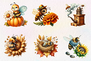 Watercolor Autumn Bees Garden Clipar, an Illustration by CreationArt (Thumbnail 3 of 9)