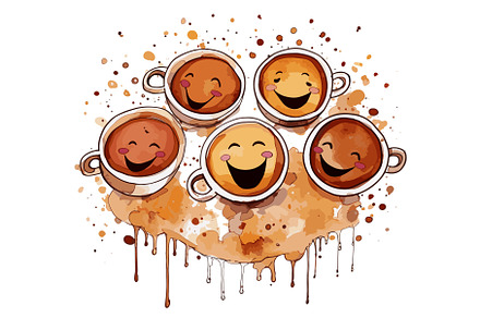 Smiling coffee cups in brown coffee, a Graphic by LadadikArt