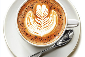 Aromatic Latte Art Coffee Cup Saucer, a Food & Drink Photo by Pixeness Studio