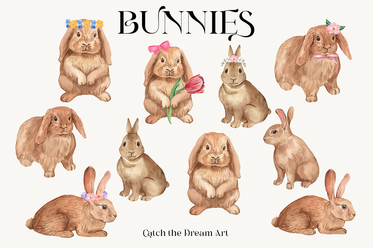 Petite Bunnies & Spring Wildflowers, a Seasonal Illustration by Catch the Dream Art (Photo 2 of 14)
