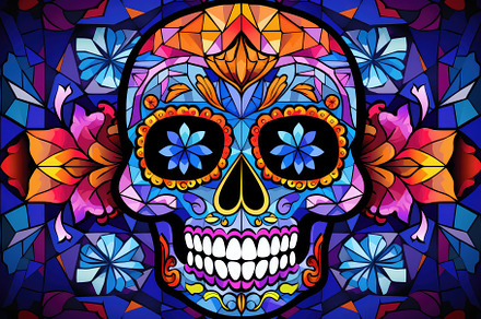 Vivid Spirit: A Colorful Celebration with Day of the Dead Sugar, a Seasonal Illustration by José Manuel Gelpi