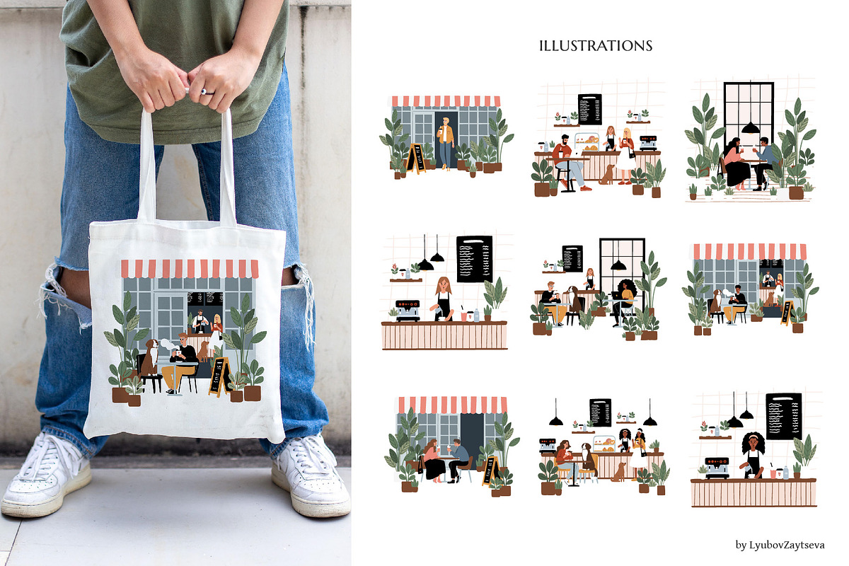 Dog Friendly Coffee Shop Scenes, a Person Illustration by LyubovZaytseva (Photo 19 of 20)