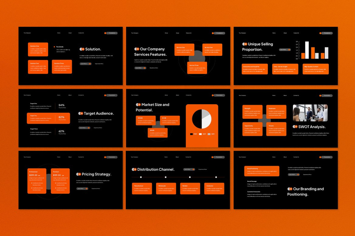 Black Orange Company Profile PPT, a Presentation Template by graphicook