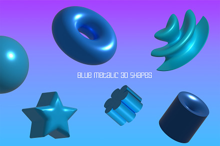 Blue Metallic 3D Shapes Geometry