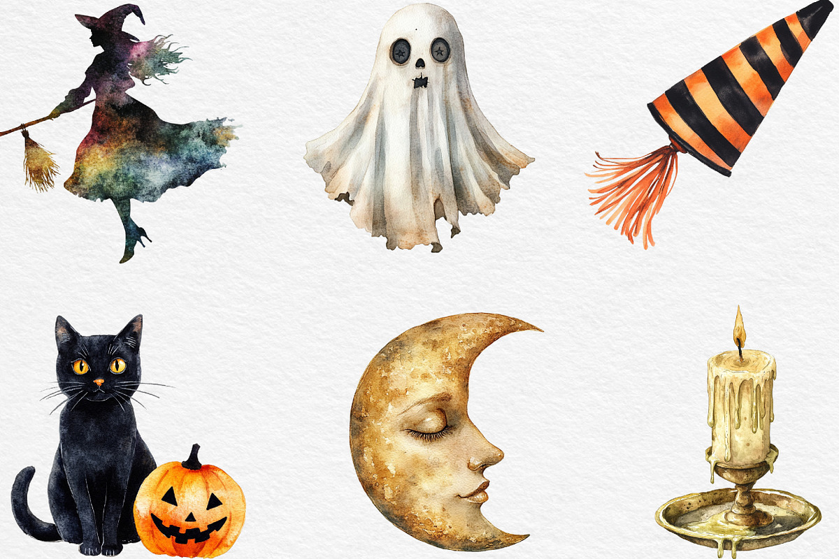 Vintage Halloween Clipart, an Illustration by Black Bird Studio (Photo 2 of 6)