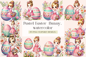 Pastel Easter Clipart, Bunny, Eggs,, an Illustration by DreamArtGraphic