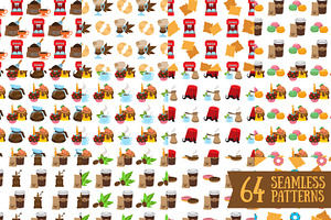 Coffee. Icons And Seamless Patterns.