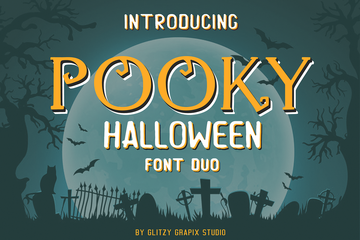 Pooky Halloween Font Due + Extras, a Font by GlitzyGrapix (Photo 1 of 8)