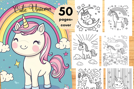 Cute Unicorn Coloring Book for Kids, an Animal Illustration by LA Design