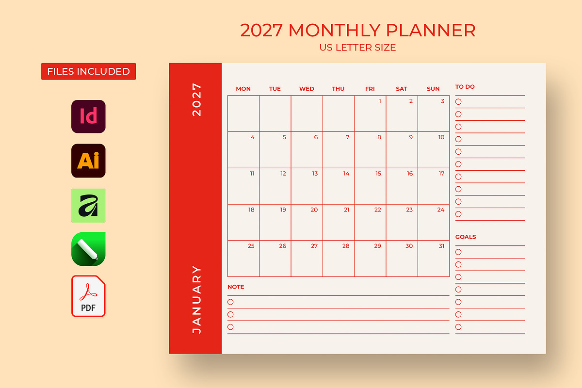 2027 Monthly Goal Planner LetterSize, a Stationery Template by Sofir Nayeem (Photo 1 of 4)