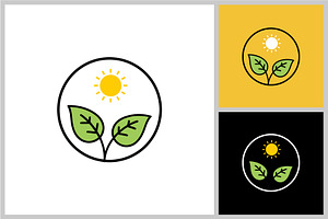 Eco Plant Icon with Leaves and sun, a Branding & Logo Template by quadrazo