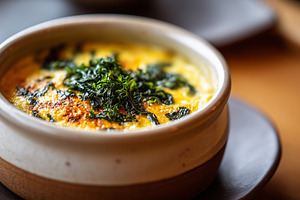 Rustic ceramic bowl with casserole, a Food & Drink Photo by MistyDay