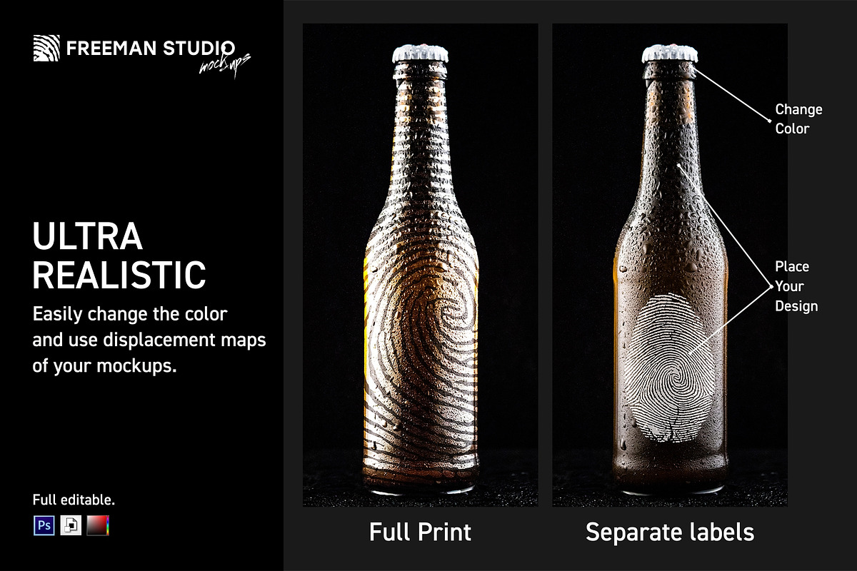 Beer Bottle Mock-Up Set, a Packaging Mockup by Freeman Studio (Photo 2 of 14)