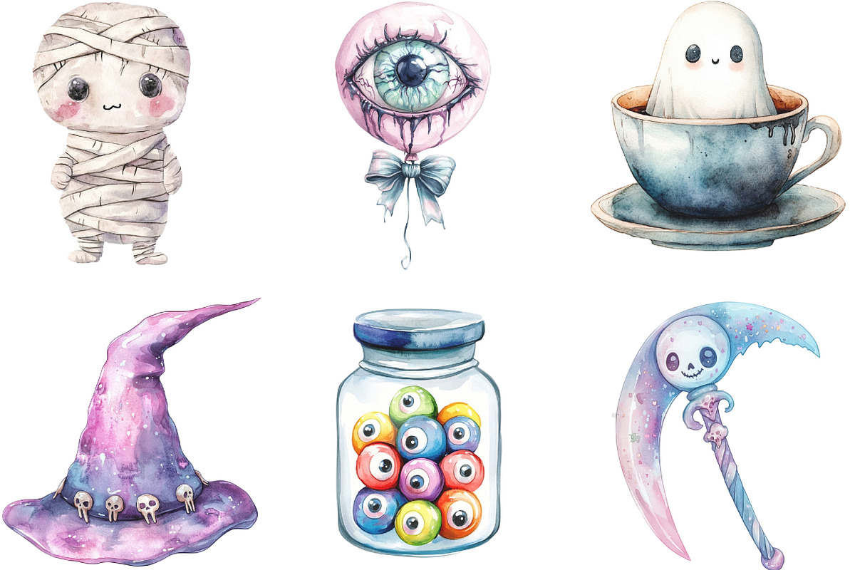 Kawaii Creepy Halloween Clipart, an Illustration by CraftArtStudio (Photo 3 of 6)