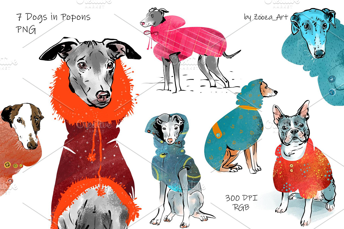 Wise Dogs in Popons III: 6 cards, an Illustration by Zooza Art (Photo 2 of 6)