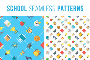 Flat School Icons Seamless Pattern