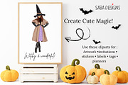 Cute Teen Witch Clipart Set- 34 PNGs, a Seasonal Illustration by Sabadesignz (Thumbnail 6 of 6)