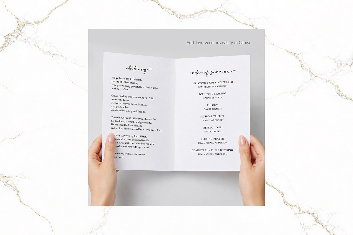 Funeral Bifold Program Canva FR005, a Brochure Template by TyphoonStudio (Photo 5 of 9)
