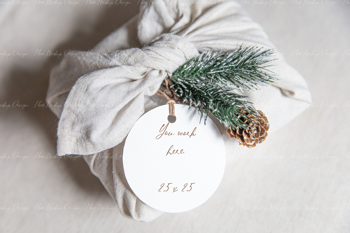 Christmas Round Gift Tag Mockup, a Product Mockup by ILoveMockupDesign (Photo 2 of 9)