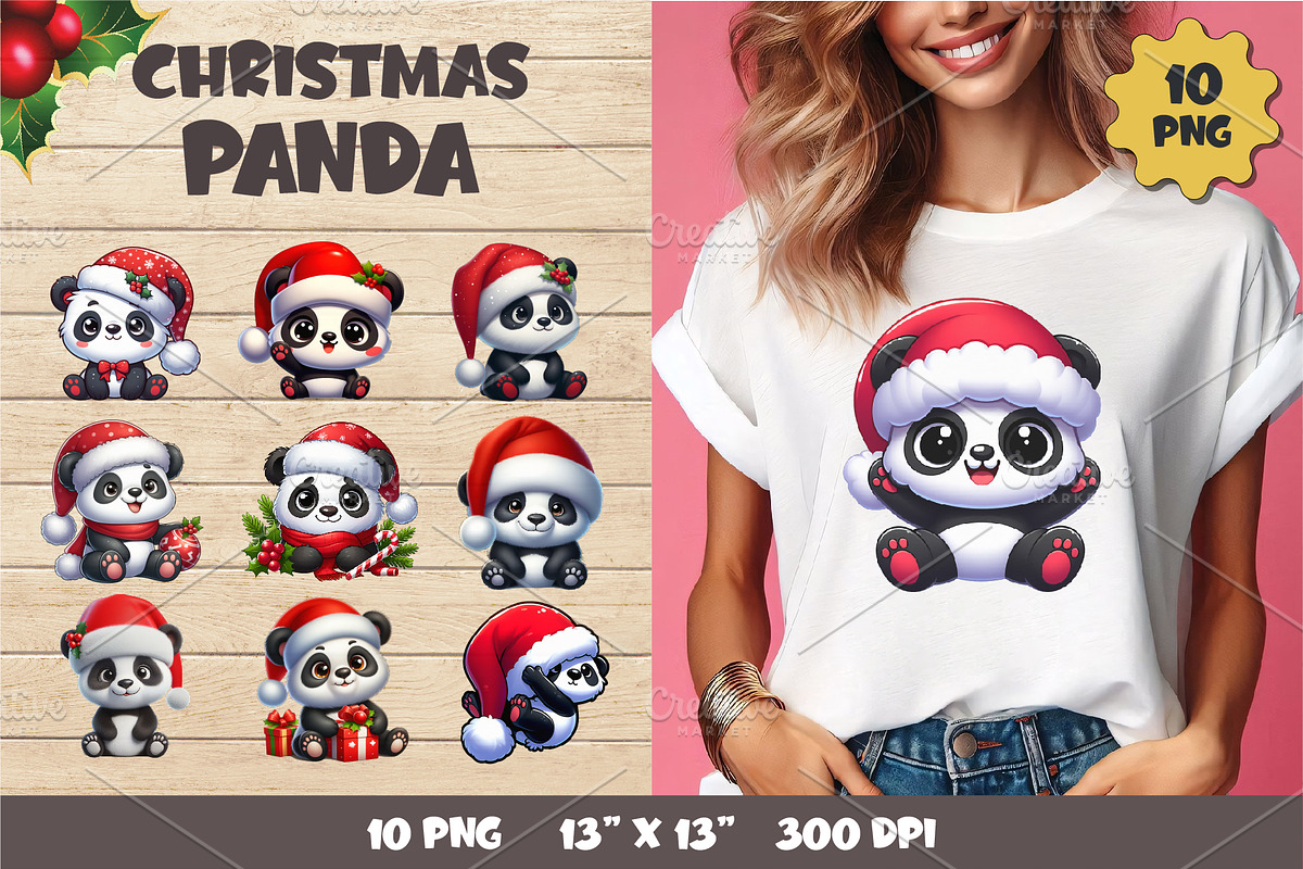 Christmas Panda. T-Shirt, PNG., an Animal Illustration by KENO Mascots (Photo 1 of 8)