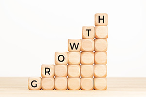 Growth concept. Text in wooden dices